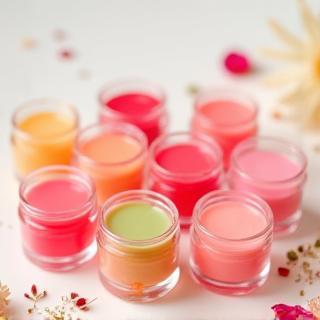 Collection of colored lip balm tubs